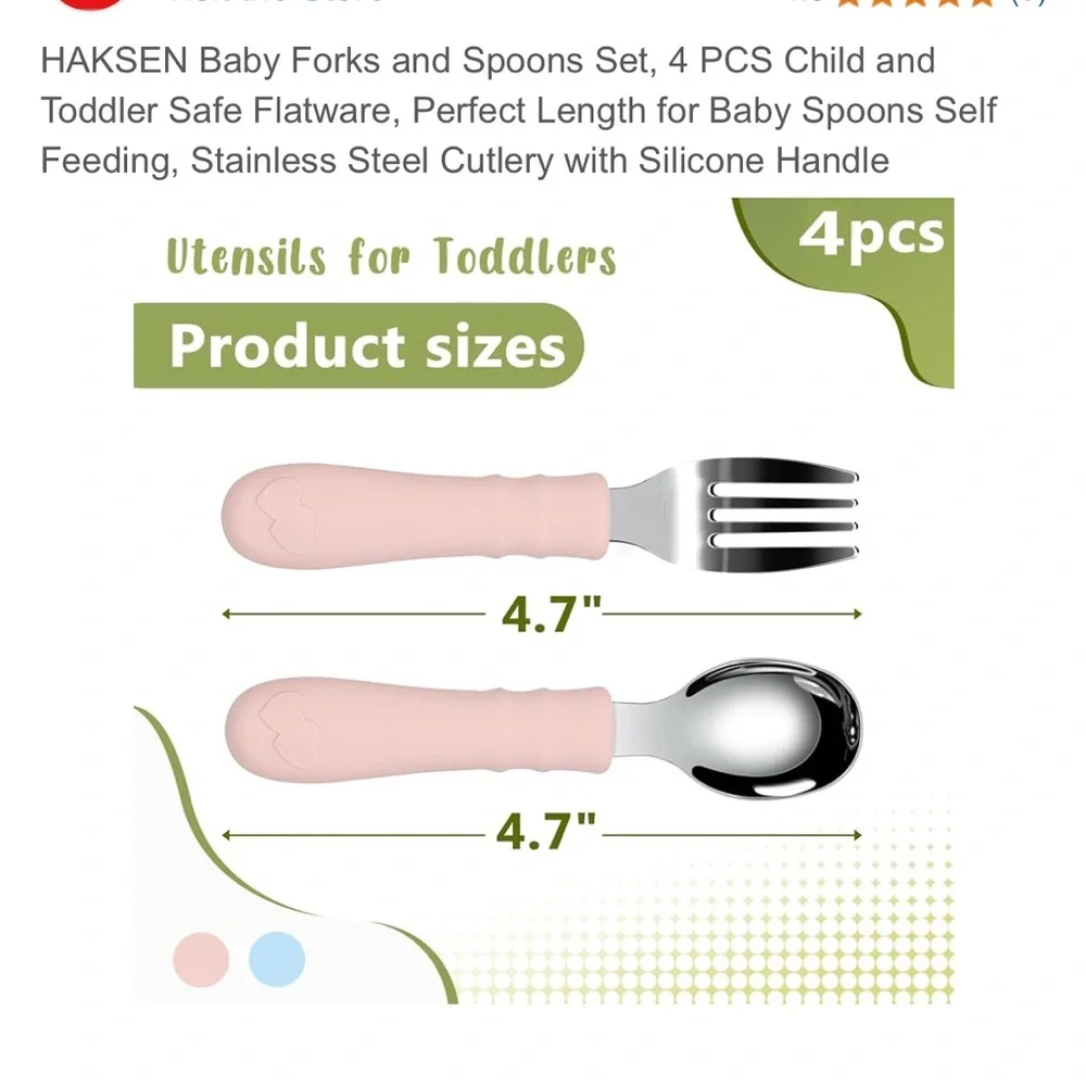 Silicone Handle Kids Fork and Spoon‎ Set - Pink and Blue